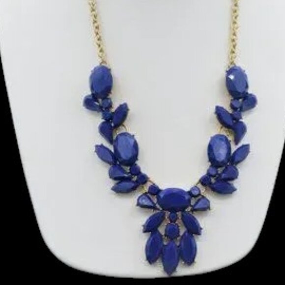 Vintage J Crew Statement Necklace Cobalt Blue & Gold Tone - Picture 3 of 6